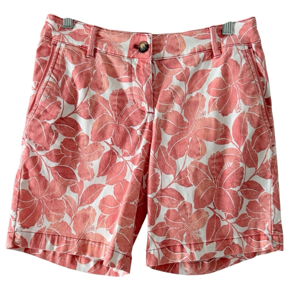 Cotton 7” Tommy Bahama Island Hibiscus Salmon & White Shorts 29” Waist Size 2